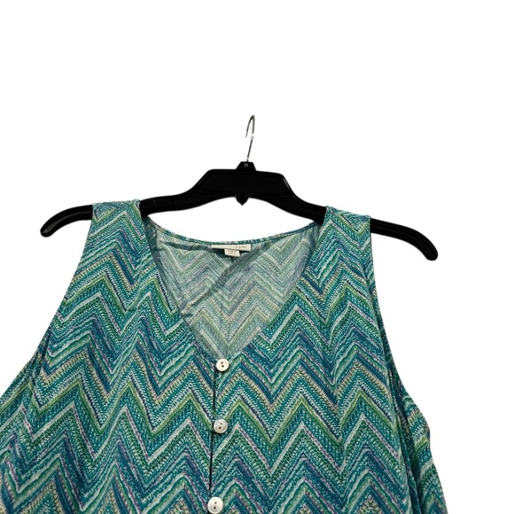 Women’s J. Jill Chevron Patterned Blue/Green Button Down Tank: L (Petite) - Picture 4 of 6